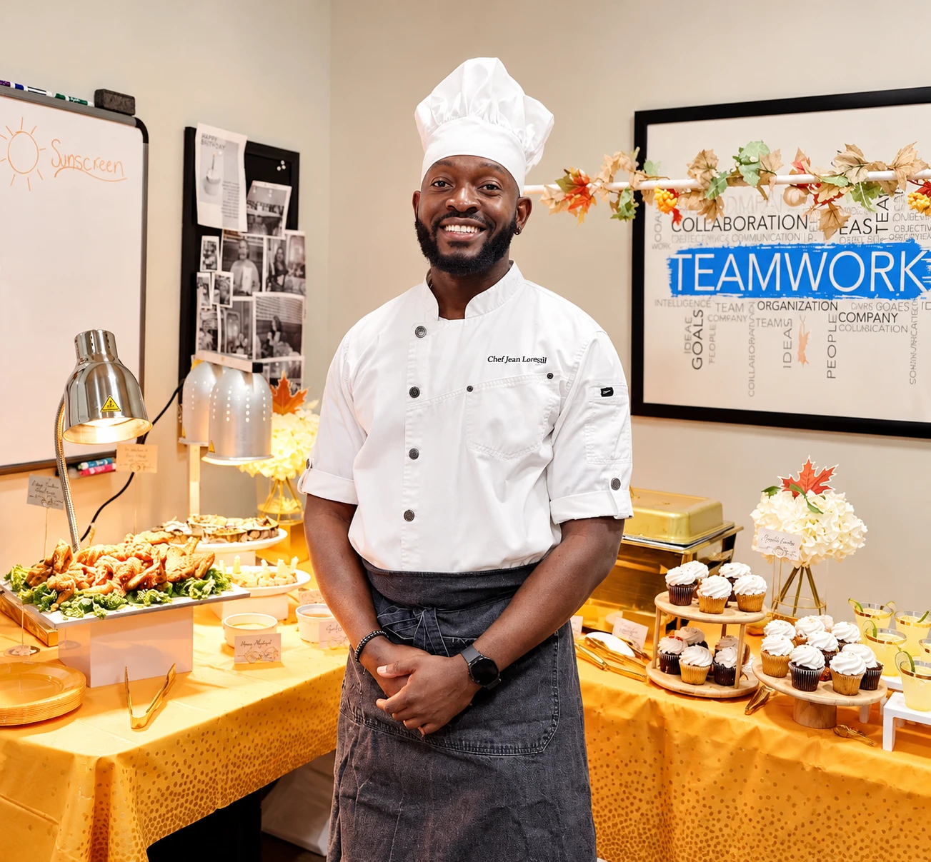 portrait of Chef Jean Lorestil smiling in his chef coat