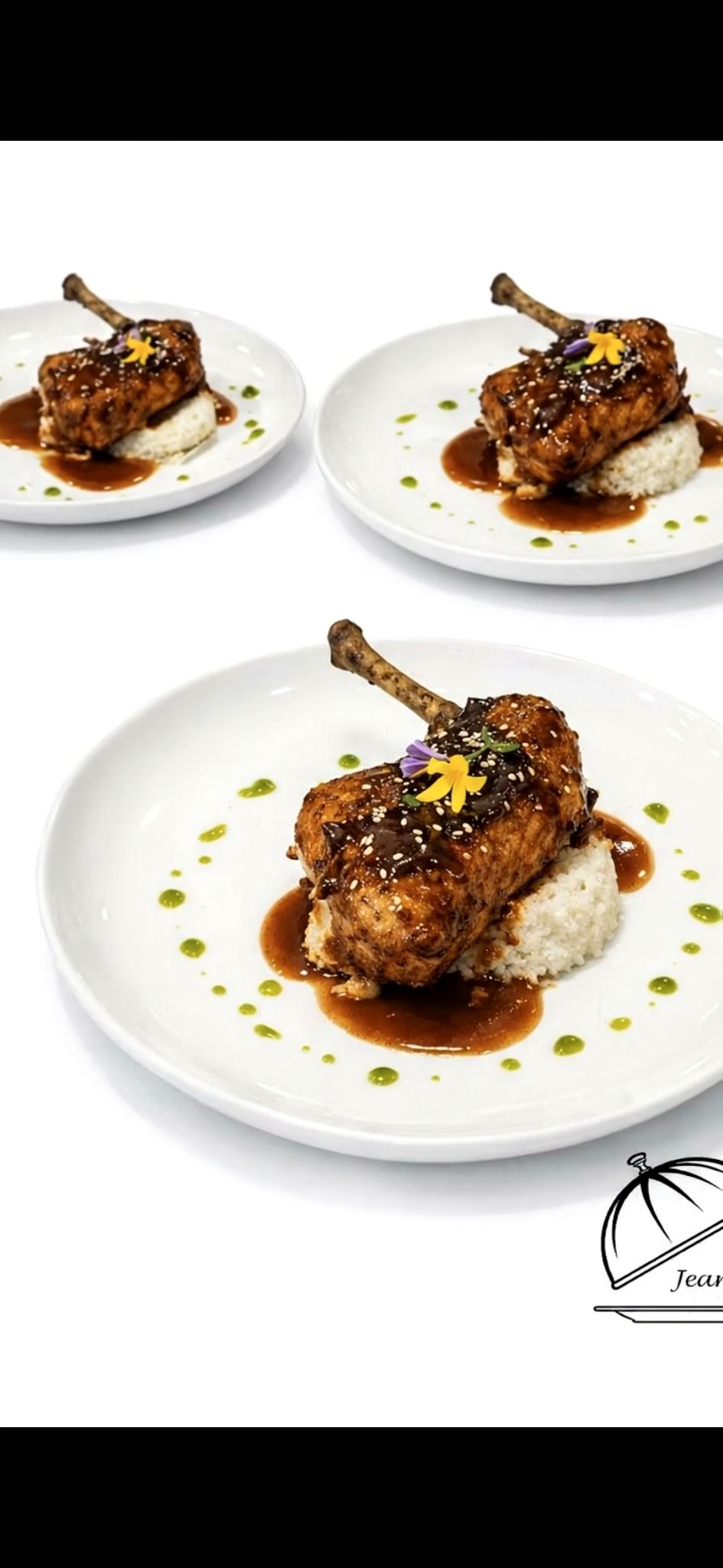 Glazed chicken with sesame and sauce dots by Chef Jean Lorestil