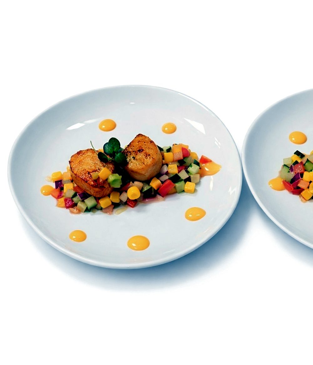 Seared scallops with mango salsa by Chef Jean Lorestil